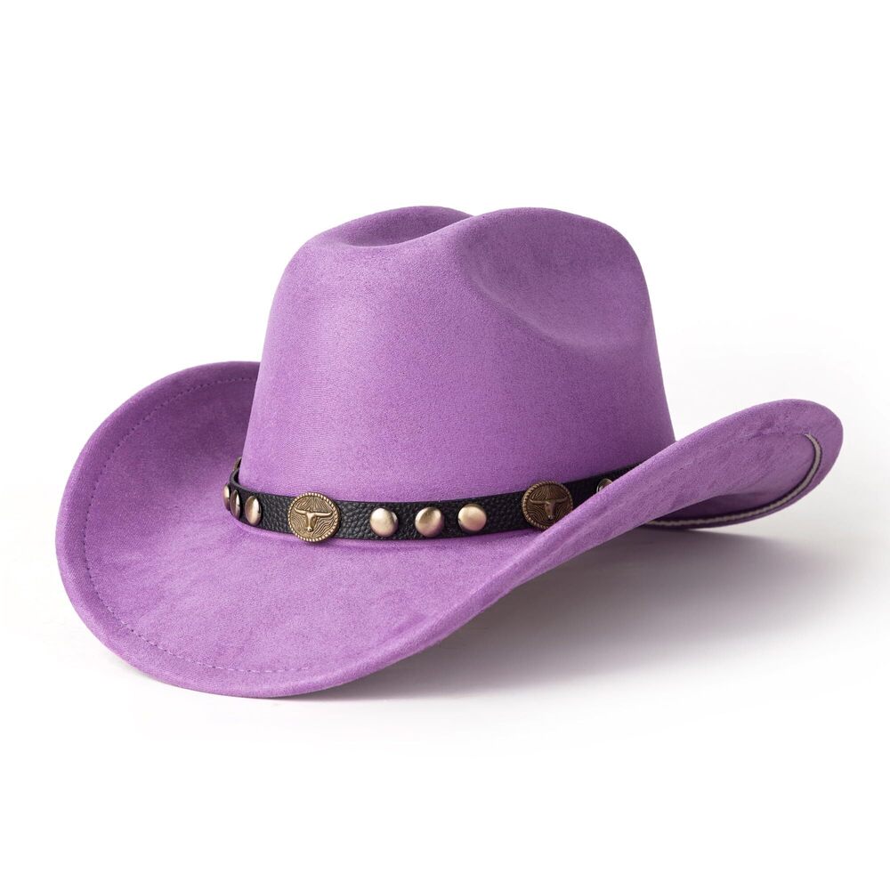 3137 Western Cowboy Hat Wide Brim Suede Cattleman Cowgril Hats-Black